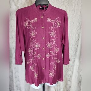 Erika Women's Floral Embroidered Top - Raspberry  NWOT